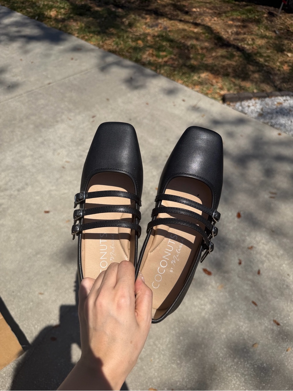 Coconuts by Matisse Black Triple-Strap Square-Toe Flats